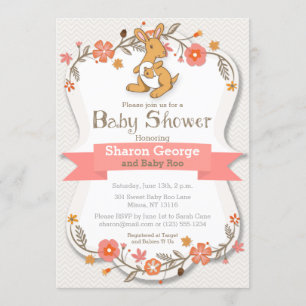 Sweet Kangaroo Floral Baby shower Invitation Kaart