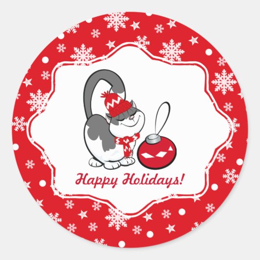 Sweet Kat Christmas Ronde Sticker (Voorkant)