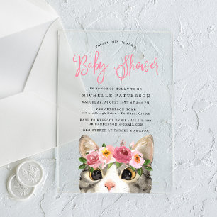 Sweet Kat Girl Baby shower Acryl Uitnodigingen