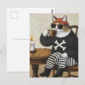 Sweet Kat Pirate in fuzzy zwarte trui koffie Briefkaart (Voorkant / Achterkant)