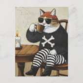 Sweet Kat Pirate in fuzzy zwarte trui koffie Briefkaart (Voorkant)