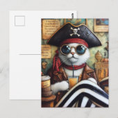 Sweet Kat Pirate met koffie in een Antiek winkel Briefkaart (Voorkant / Achterkant)