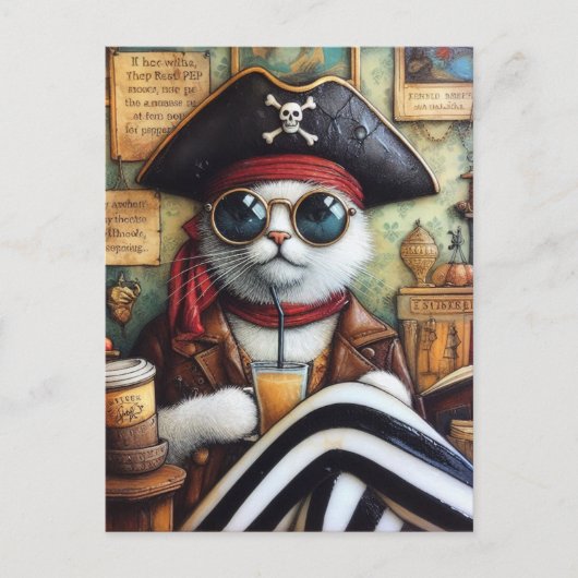 Sweet Kat Pirate met koffie in een Antiek winkel Briefkaart (Voorkant)