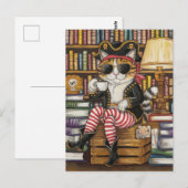 Sweet Kat Pirate met koffie in een boekwinkel Briefkaart (Voorkant / Achterkant)