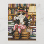 Sweet Kat Pirate met koffie in een boekwinkel Briefkaart (Voorkant)