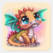 Sweet Kawaii Baby Dragon Vierkante Sticker (Voorkant)