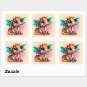 Sweet Kawaii Baby Dragon Vierkante Sticker (Vel)