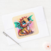 Sweet Kawaii Baby Dragon Vierkante Sticker (Envelop)