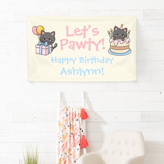 Sweet Kawaii Black Cat verjaardagsfeestje Spandoek (Insitu)