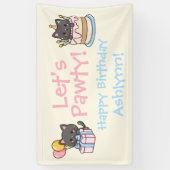 Sweet Kawaii Black Cat verjaardagsfeestje Spandoek (Verticaal)