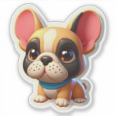 Sweet Kawaii French Bulldog Puppy with Blue Scarf Sticker (Voorkant)