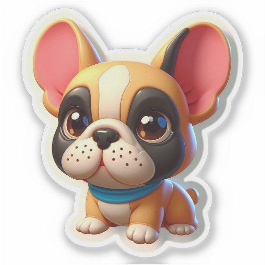 Sweet Kawaii French Bulldog Puppy with Blue Scarf Sticker (Voorkant)