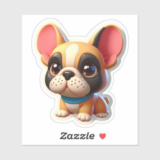 Sweet Kawaii French Bulldog Puppy with Blue Scarf Sticker (Vel)
