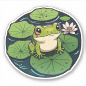 Sweet Kawaii Frog op Lily Pad Sticker, Cute Frog Sticker (Voorkant)