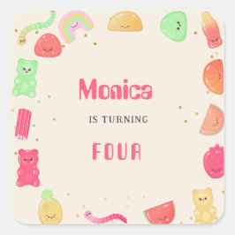 Sweet kawaii gummi snoepjes Verjaardag Vierkante Sticker