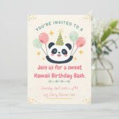 Sweet Kawaii Panda Birthday Bash Invitation Kaart (Staand voorkant)
