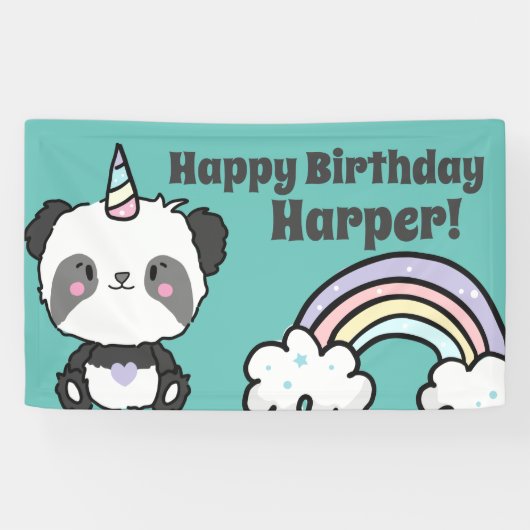 Sweet Kawaii Panda Unicorn Rainbow Birthday Spandoek (Horizontaal)