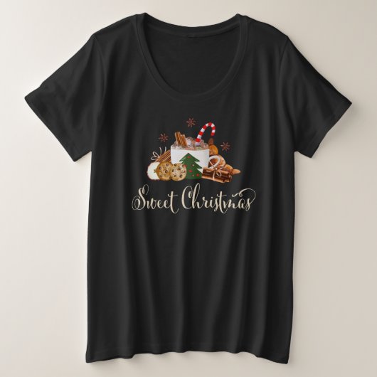 Sweet-kerst Frappuccino Cookie Cinnamon Art Grote Maat T-shirt (Design voorkant)