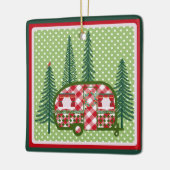 Sweet  kerstkerst met kampeerwagen keramisch ornament (Links)