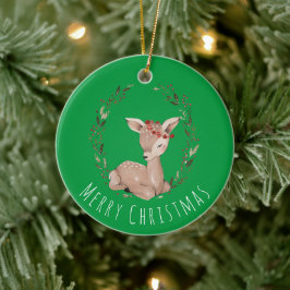 Sweet Kerstmis Fawn Wreath Keramisch Ornament
