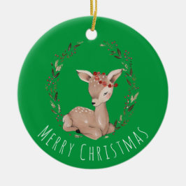 Sweet Kerstmis Fawn Wreath Keramisch Ornament