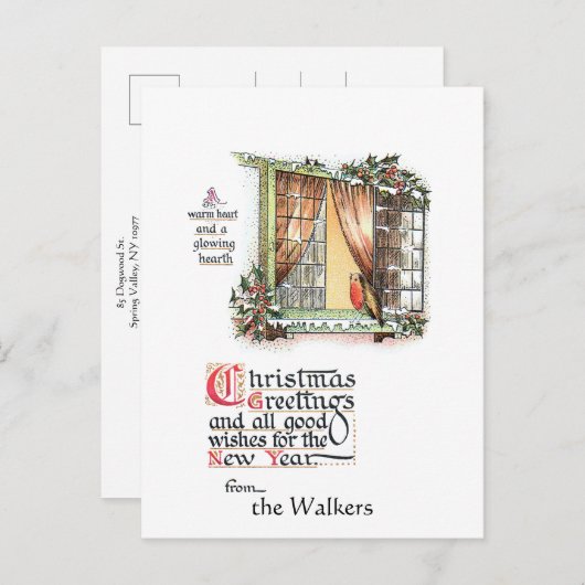 Sweet-kerstRobin op Snowy Window Briefkaart (Voorkant / Achterkant)