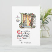 Sweet-kerstRobin op Snowy Window Feestdagenkaart (Staand voorkant)