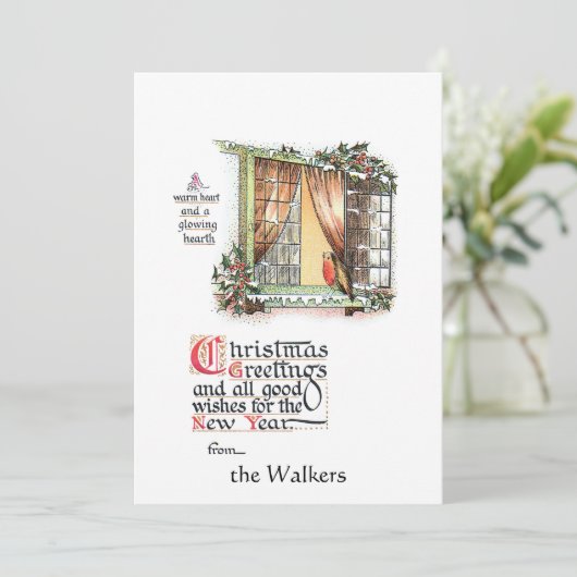 Sweet-kerstRobin op Snowy Window Feestdagenkaart (Staand voorkant)