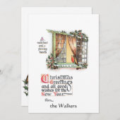 Sweet-kerstRobin op Snowy Window Feestdagenkaart (Voorkant / Achterkant)