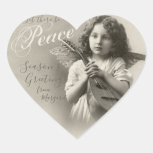 Sweet kerstvrede engel CC1072 Antiek foto Hart Sticker