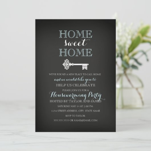 Sweet Key Chalkboard Housewarming Invite Kaart (Staand voorkant)