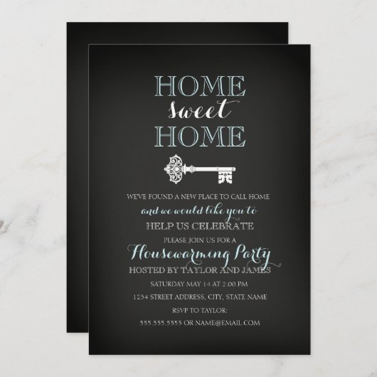 Sweet Key Chalkboard Housewarming Invite Kaart (Voorkant / Achterkant)