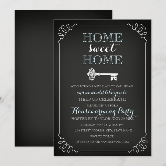 Sweet Key Chalkboard Housewarming Uitnodiging (Voorkant / Achterkant)