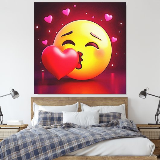 Sweet Kiss Heart Emoji Canvas Afdruk (Insitu (Slaapkamer))