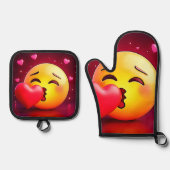Sweet Kiss Heart Emoji Ovenwant & Pannenlap Set (Voorkant)