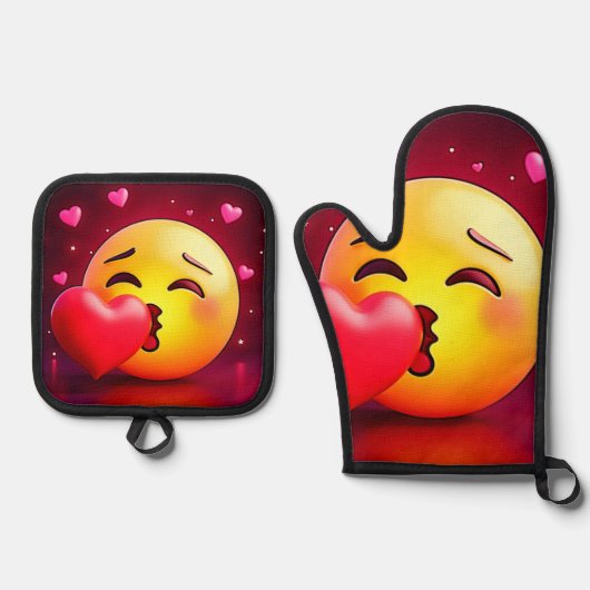Sweet Kiss Heart Emoji Ovenwant & Pannenlap Set (Voorkant)