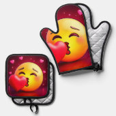 Sweet Kiss Heart Emoji Ovenwant & Pannenlap Set (Voorkant / Achterkant)