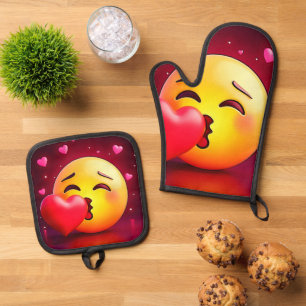 Sweet Kiss Heart Emoji Ovenwant & Pannenlap Set