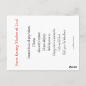Sweet Kissende Moeder van God Prayer Card Briefkaart (Achterkant)