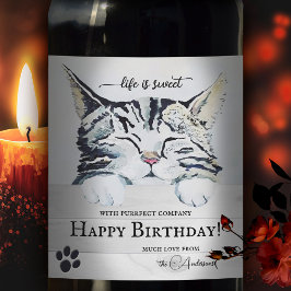 Sweet Kitten Cute Birthday Wine Label Wijn Etiket