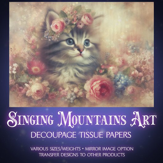 Sweet Kitten Garden Floral Furniture DIY Decoupage Tissuepapier