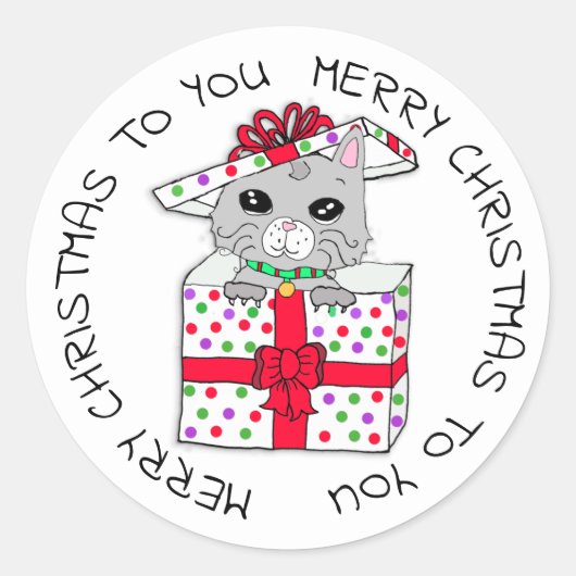Sweet Kitten in kerstcadeaudoos Ronde Sticker (Voorkant)