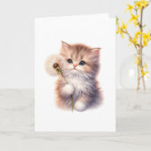 Sweet Kitten met Daisy - Schattige Blank Groet Kaart (Gele Bloem)