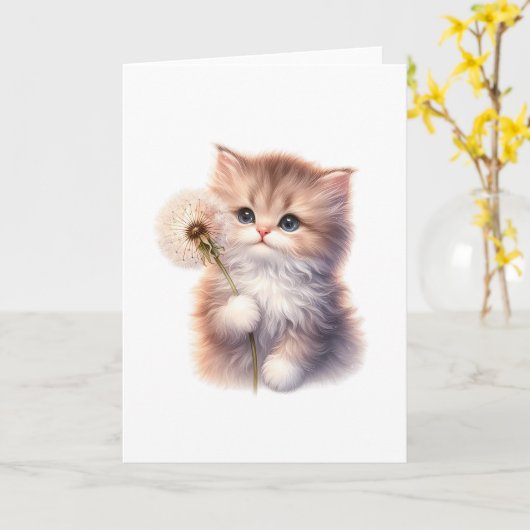 Sweet Kitten met Daisy - Schattige Blank Groet Kaart (Gele Bloem)