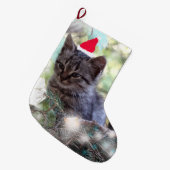 Sweet Kitten met kerstcadeautjes, aangepast kerstf Grote Kerstsok (Voorkant (Hangend))