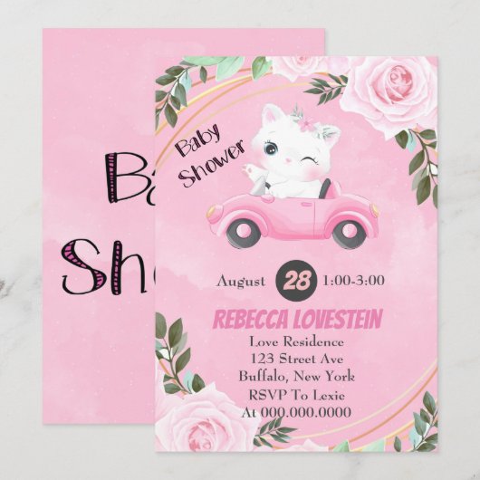 Sweet Kitten  Roze Baby shower van de auto-industr (Voorkant / Achterkant)