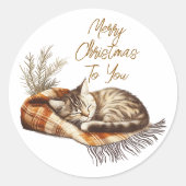 Sweet Kitten Slapen op een warme deken Kerstmis Ronde Sticker (Voorkant)