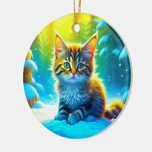 Sweet Kitten Spelen in de sneeuw Gepersonaliseerd Keramisch Ornament (Links)