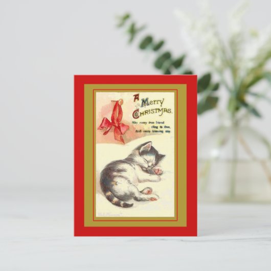 Sweet Kitten Vintage Kerst Kaarten Feestdagenkaart (Staand voorkant)