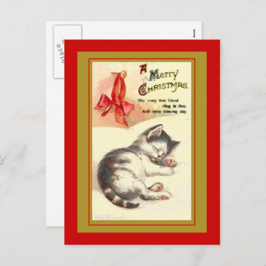 Sweet Kitten Vintage Kerst Kaarten Feestdagenkaart (Voorkant / Achterkant)